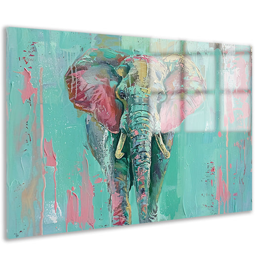 Abstract kleurrijk olifant schilderij op canvas acrylglas