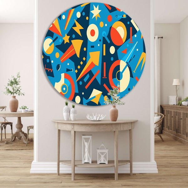 Kleurrijk abstract ontwerp met geometrische vormen aluminium muurcirkel