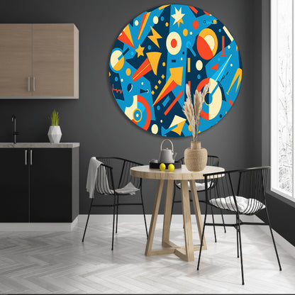Kleurrijk abstract ontwerp met geometrische vormen aluminium muurcirkel