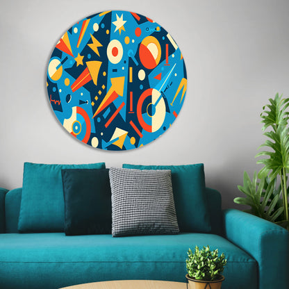 Kleurrijk abstract ontwerp met geometrische vormen aluminium muurcirkel