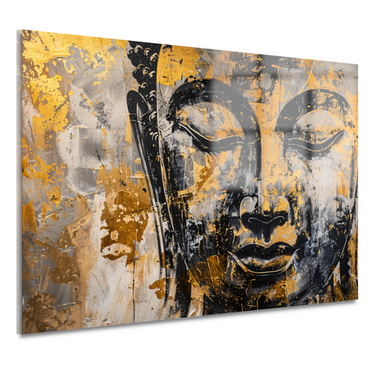 Boeddha in Goud en Zwart met Dynamische Texturen acrylglas