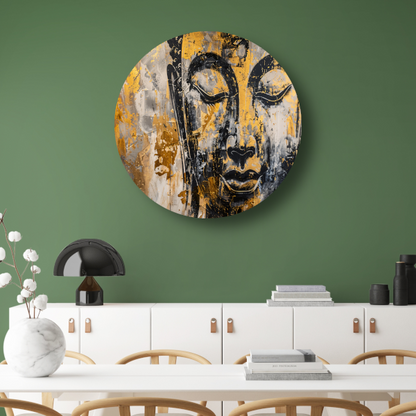 Boeddha in Goud en Zwart met Dynamische Texturen forex muurcirkel