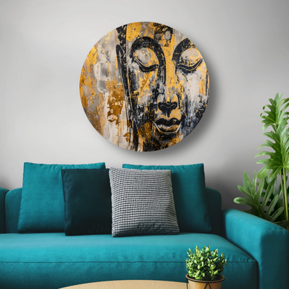 Boeddha in Goud en Zwart met Dynamische Texturen forex muurcirkel
