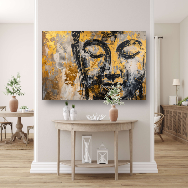 Boeddha in Goud en Zwart met Dynamische Texturen poster