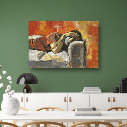 Liggende figuur op een bank in rust   acrylglas