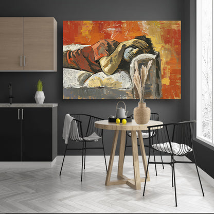 Liggende figuur op een bank in rust   acrylglas