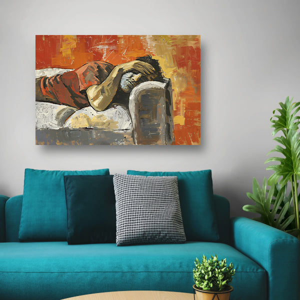 Liggende figuur op een bank in rust   acrylglas