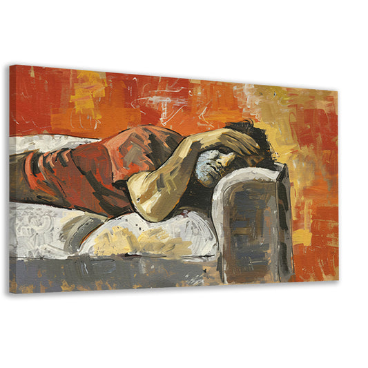 Liggende figuur op een bank in rust canvas