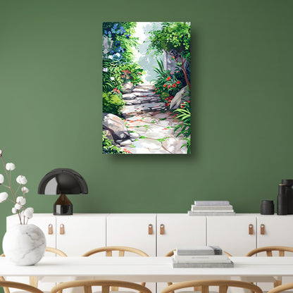 Stenen Pad in Bloeiende Tuin canvas