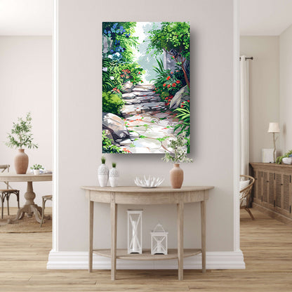 Stenen Pad in Bloeiende Tuin canvas