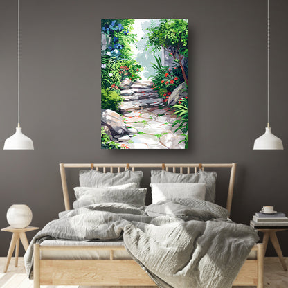 Stenen Pad in Bloeiende Tuin canvas