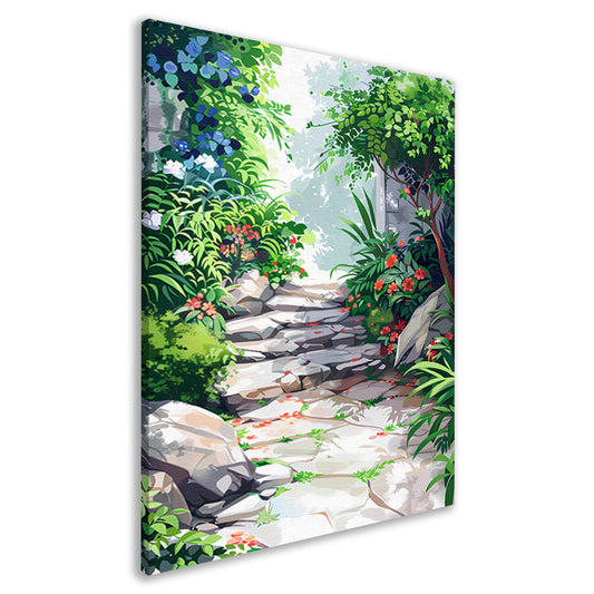 Stenen Pad in Bloeiende Tuin canvas