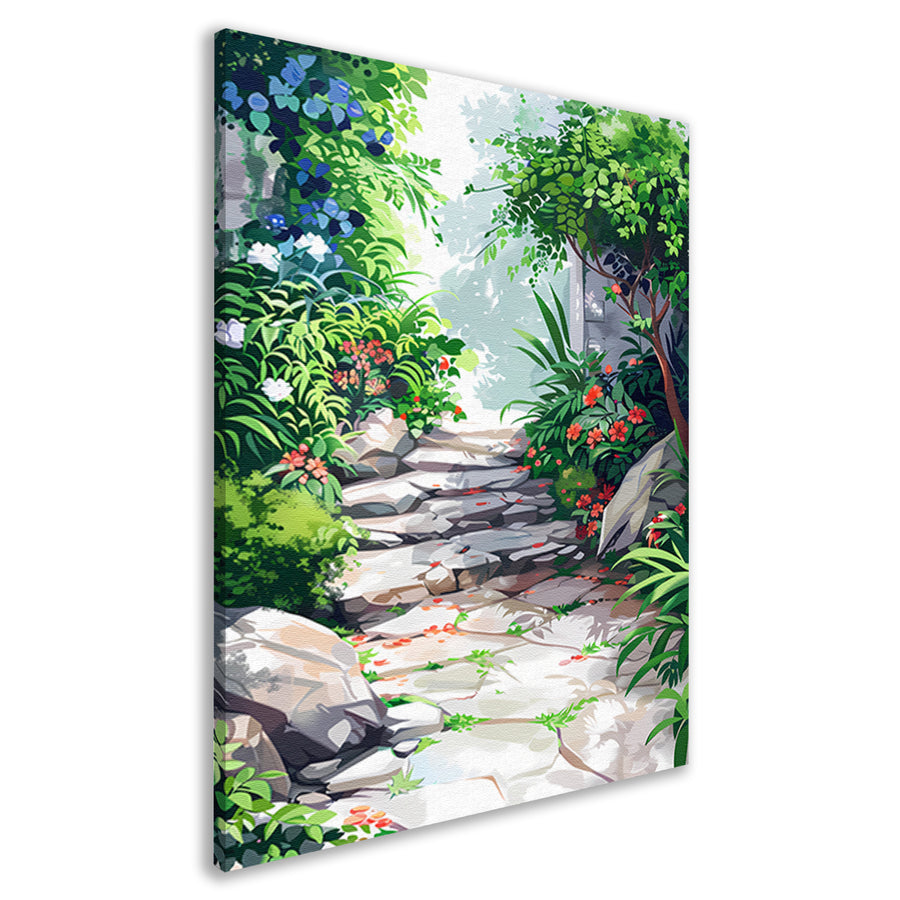 Stenen Pad in Bloeiende Tuin canvas