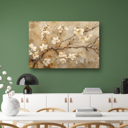 Klassieke Bloesem op Textuurrijke Sepia Achtergrond canvas met baklijst