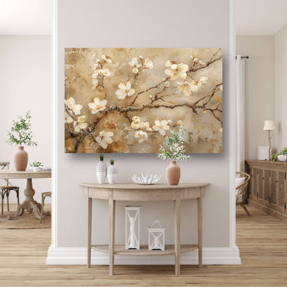 Klassieke Bloesem op Textuurrijke Sepia Achtergrond canvas met baklijst