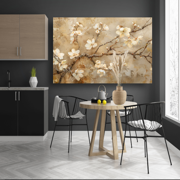 Klassieke Bloesem op Textuurrijke Sepia Achtergrond canvas met baklijst