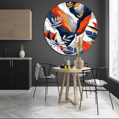 Abstract kunstwerk met kleurrijke bladeren aluminium muurcirkel
