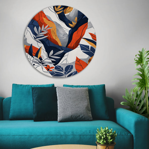 Abstract kunstwerk met kleurrijke bladeren aluminium muurcirkel