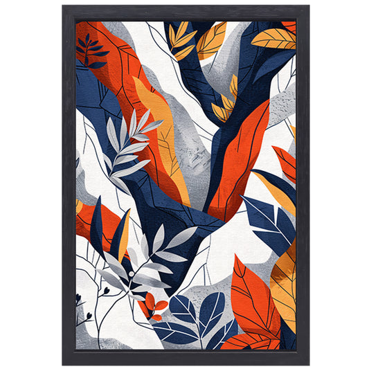 Abstract kunstwerk met kleurrijke bladeren canvas met baklijst