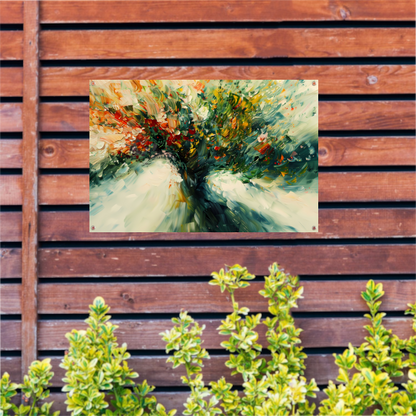 Expressief Abstract Boomlandschap in Levendige Kleuren tuinposter