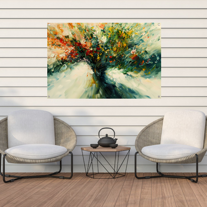 Expressief Abstract Boomlandschap in Levendige Kleuren tuinposter