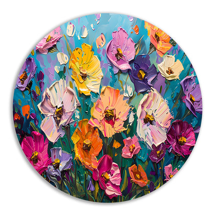 Kleurrijk abstract schilderij van bloemenveld forex muurcirkel