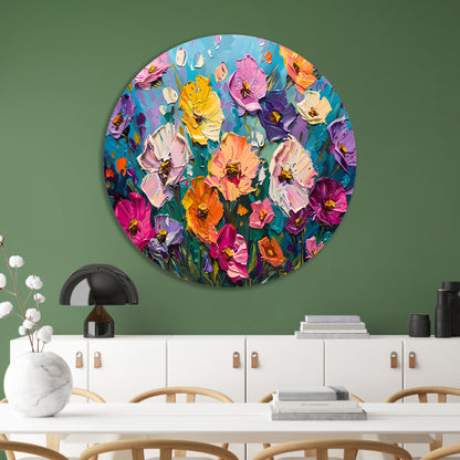 Kleurrijk abstract schilderij van bloemenveld forex muurcirkel
