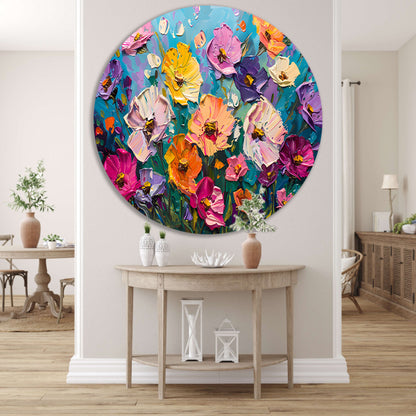Kleurrijk abstract schilderij van bloemenveld forex muurcirkel