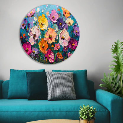 Kleurrijk abstract schilderij van bloemenveld forex muurcirkel
