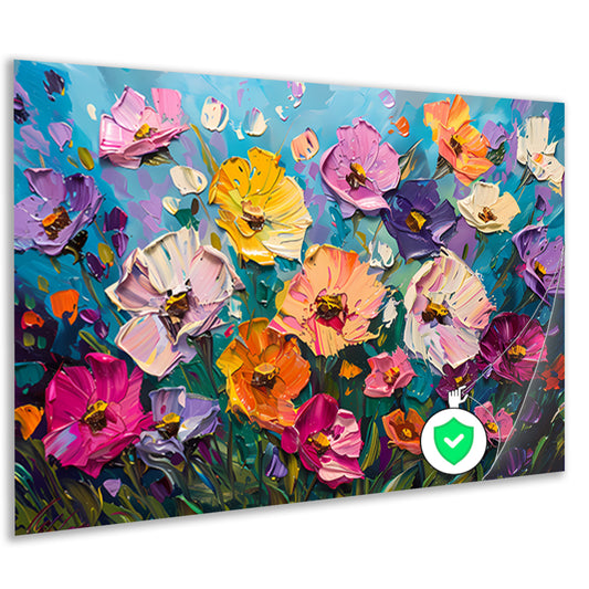 Kleurrijk abstract schilderij van bloemenveld poster