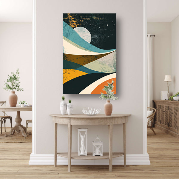 Abstract landschap met maan en sterren poster