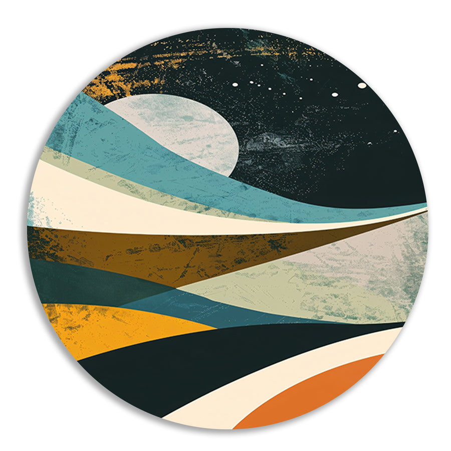 Abstract landschap met maan en sterren aluminium muurcirkel