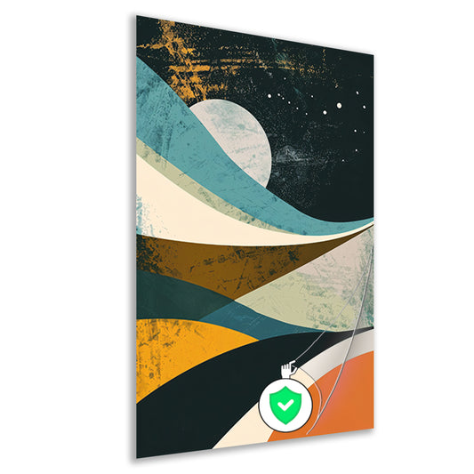 Abstract landschap met maan en sterren poster