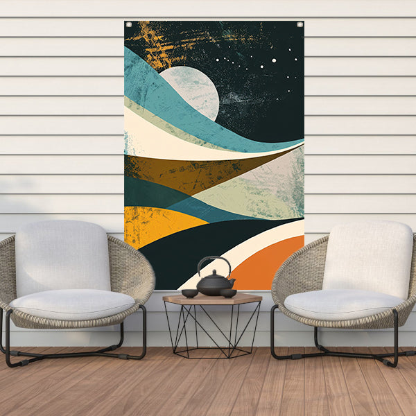 Abstract landschap met maan en sterren tuinposter