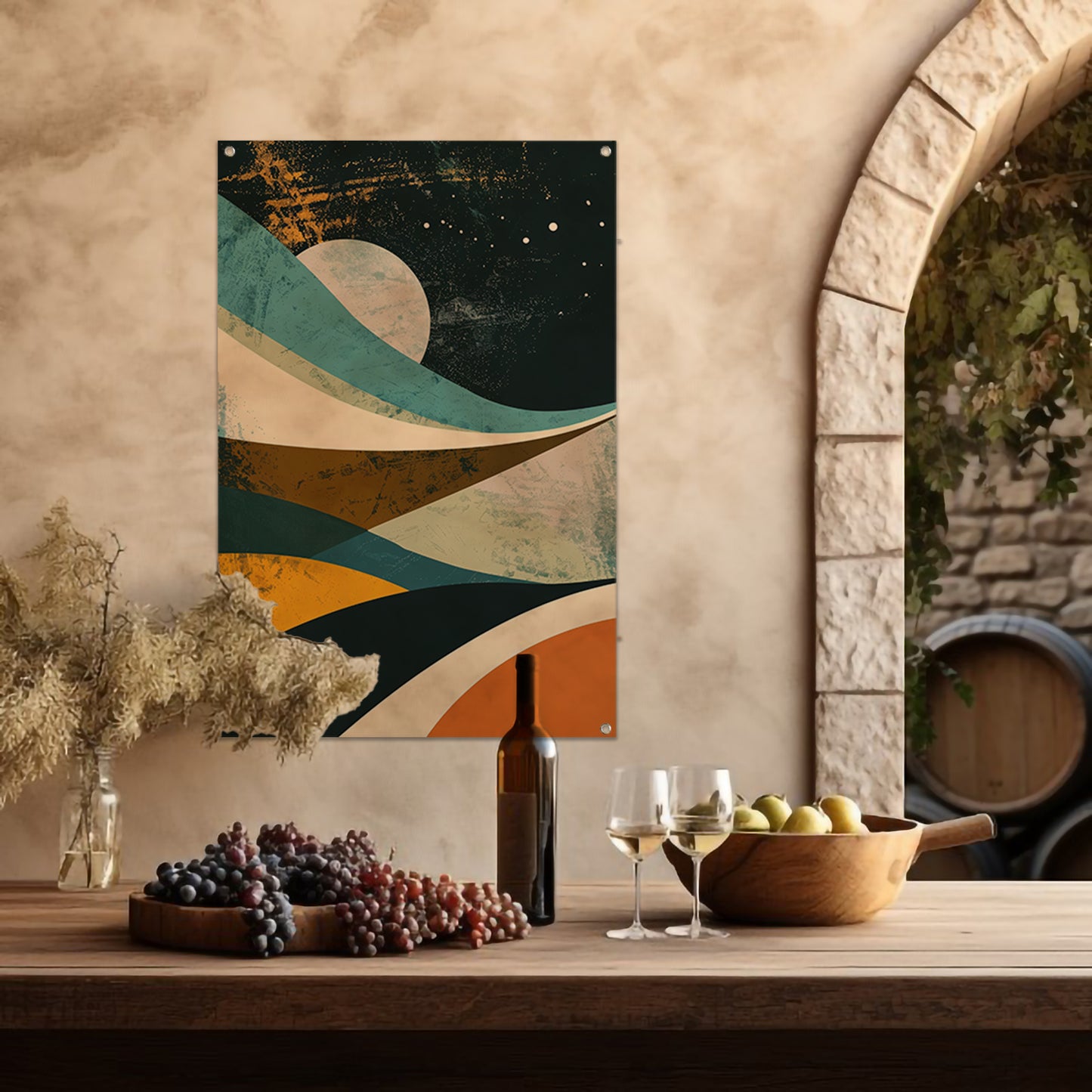 Abstract landschap met maan en sterren tuinposter