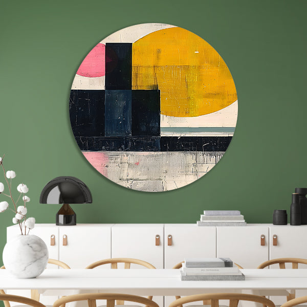 Geometrisch Abstract Kunstwerk met Vormen en Kleuren aluminium muurcirkel
