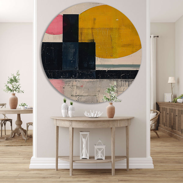 Geometrisch Abstract Kunstwerk met Vormen en Kleuren aluminium muurcirkel