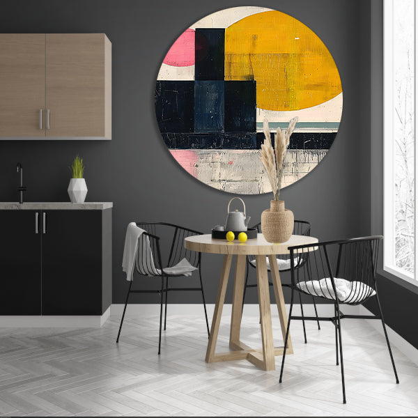 Geometrisch Abstract Kunstwerk met Vormen en Kleuren aluminium muurcirkel