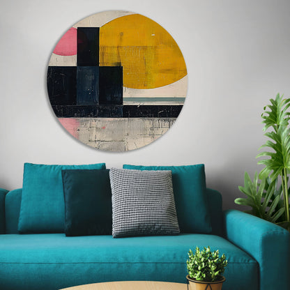 Geometrisch Abstract Kunstwerk met Vormen en Kleuren aluminium muurcirkel