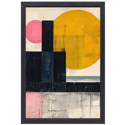 Geometrisch Abstract Kunstwerk met Vormen en Kleuren canvas met baklijst