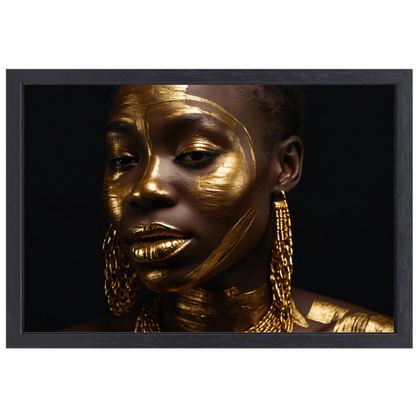 Elegante Gouden Portret van een Vrouw canvas met baklijst