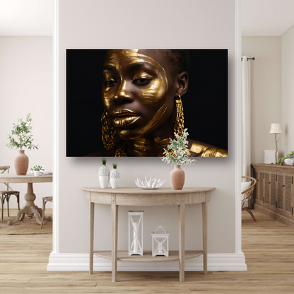 Elegante Gouden Portret van een Vrouw canvas met baklijst