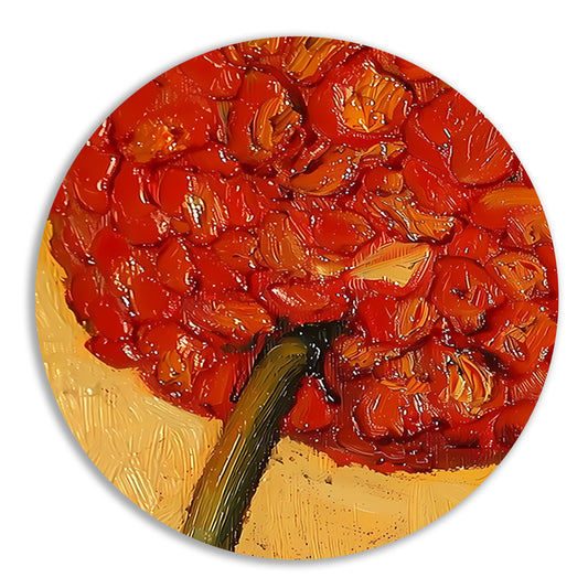 Abstract Bloemenschilderij met Rijke Kleuren aluminium muurcirkel