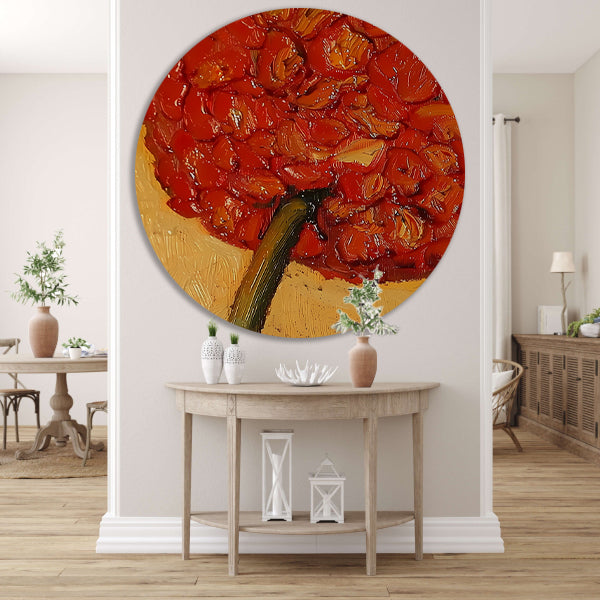 Abstract Bloemenschilderij met Rijke Kleuren aluminium muurcirkel