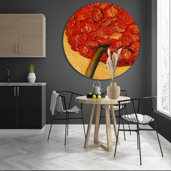 Abstract Bloemenschilderij met Rijke Kleuren aluminium muurcirkel