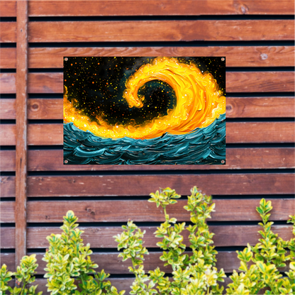 Abstracte schildering van vuur en water tuinposter