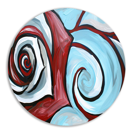 Moderne abstracte schilderij van een roos aluminium muurcirkel
