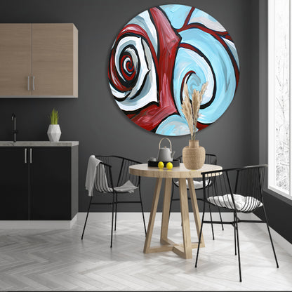 Moderne abstracte schilderij van een roos aluminium muurcirkel