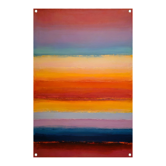Abstracte horizon in warme zonsondergangstinten tuinposter