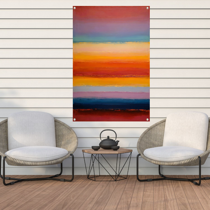 Abstracte horizon in warme zonsondergangstinten tuinposter